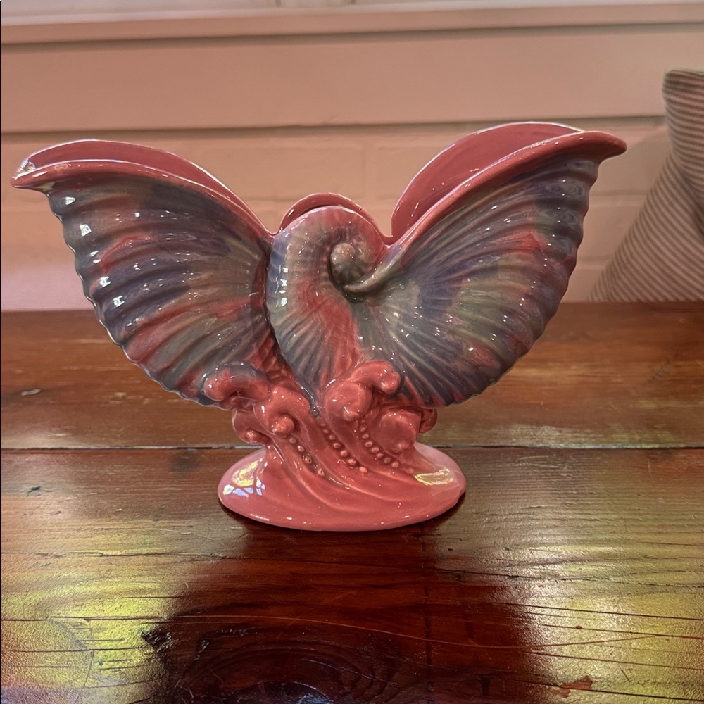 Vintage Royal Haegar Pink And Blue Ceramic Double Nautilus Shell Planter 1960s